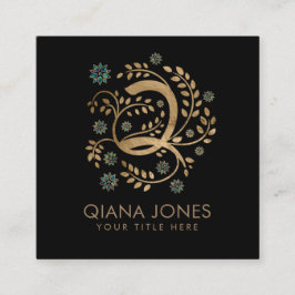 Tarjeta De Visita Cuadrada Monograma de oro de lujo con letra Q