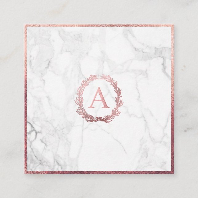 Tarjeta De Visita Cuadrada Monograma de oro Rosa PixDezines Marble+DIY Faux (Anverso)