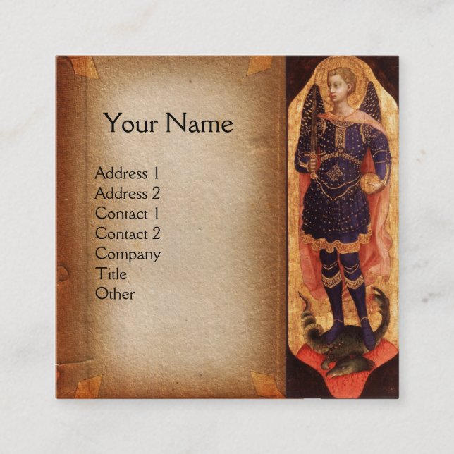 Tarjeta De Visita Cuadrada Monograma de pergamino ST MICHAEL ARCHANGEL y DRAG (Anverso)