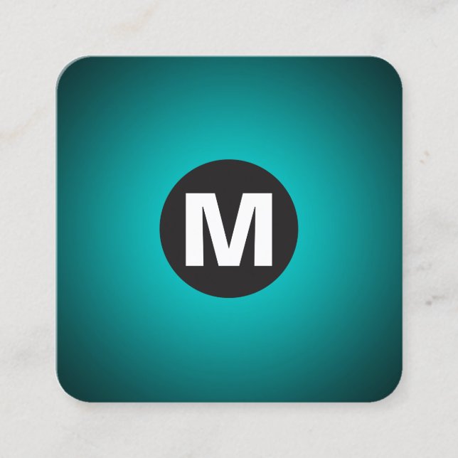 Tarjeta De Visita Cuadrada Monograma de punto circular - Gradiente - de cian  (Anverso)