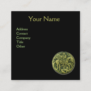 Tarjeta De Visita Cuadrada Monograma de SAINT GEORGE y DRAGON MEDALLION, negr