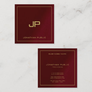 Tarjeta De Visita Cuadrada Monograma de texto Gold de plantilla elegante de l