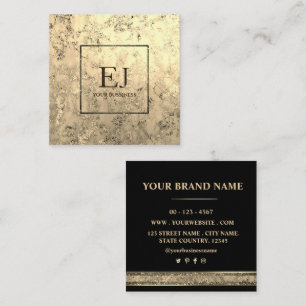 Tarjeta De Visita Cuadrada Monograma de textura metálica de oro de cobre