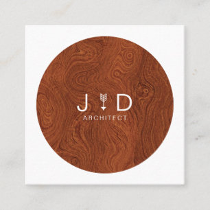 Tarjeta De Visita Cuadrada Monograma de Woodgrain minimo, rústico y moderno