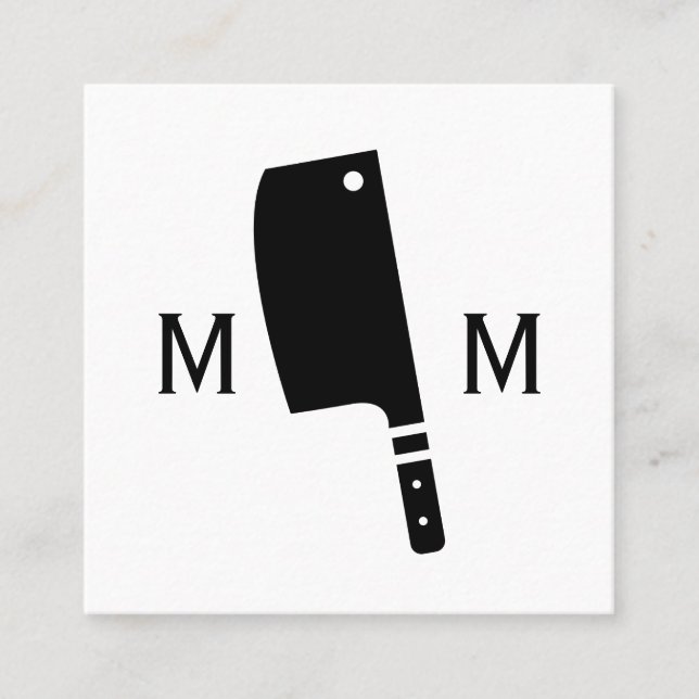 Tarjeta De Visita Cuadrada Monograma del Carnicero Knife (Anverso)