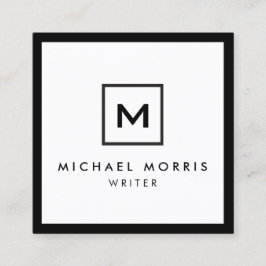 Tarjeta De Visita Cuadrada Monograma del logotipo de caja en blanco y negro