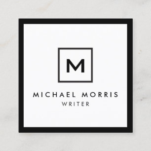 Tarjeta De Visita Cuadrada Monograma del logotipo de caja en blanco y negro