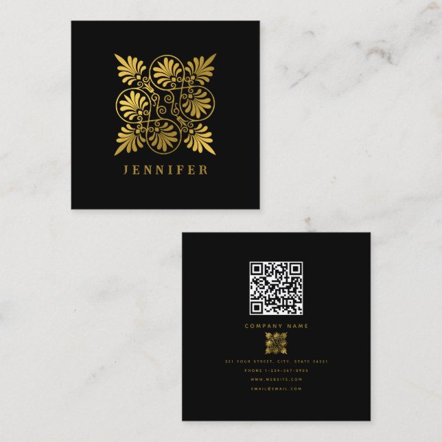 Tarjeta De Visita Cuadrada Monograma del lustre griego antiguo dorado (Anverso / Reverso)