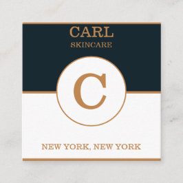 Tarjeta De Visita Cuadrada Monograma del Salón de Belleza Blue Goldish