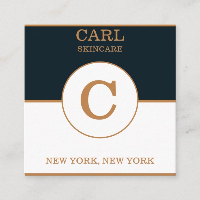 Tarjeta De Visita Cuadrada Monograma del Salón de Belleza Blue Goldish (Anverso)