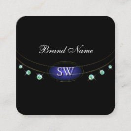 Tarjeta De Visita Cuadrada Monograma Diamante de imitación de mármol verde de