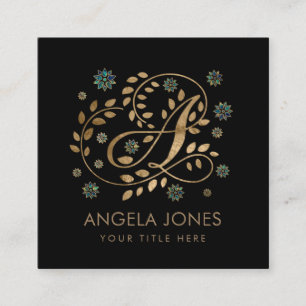 Tarjeta De Visita Cuadrada Monograma dorado de lujo con letra A