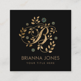 Tarjeta De Visita Cuadrada Monograma dorado de lujo con letra B