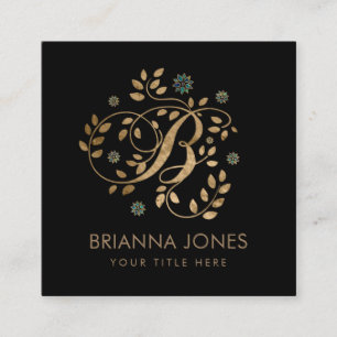 Tarjeta De Visita Cuadrada Monograma dorado de lujo con letra B