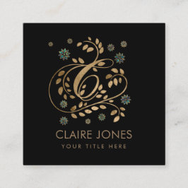 Tarjeta De Visita Cuadrada Monograma dorado de lujo con letra C