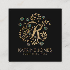 Tarjeta De Visita Cuadrada Monograma dorado de lujo con letra K