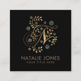 Tarjeta De Visita Cuadrada Monograma dorado de lujo con letra N