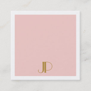 Tarjeta De Visita Cuadrada Monograma dorado elegante rosa Rubor moderno de lu