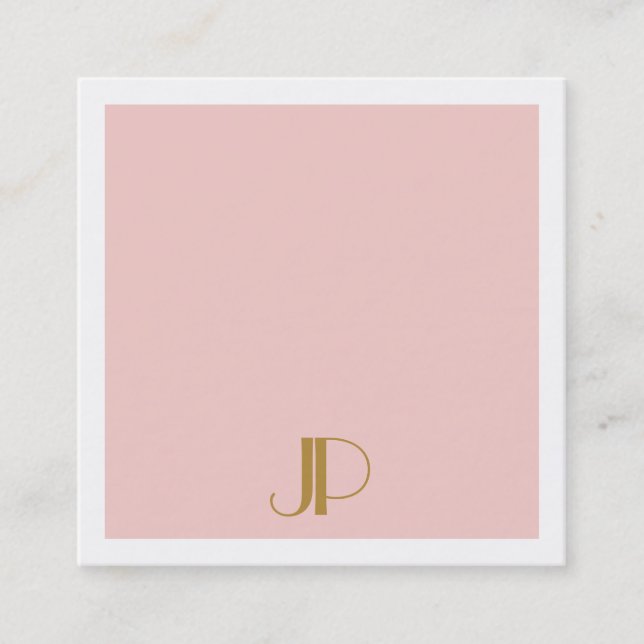 Tarjeta De Visita Cuadrada Monograma dorado elegante rosa Rubor moderno de lu (Anverso)