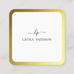 Tarjeta De Visita Cuadrada Monograma dorado elegante y chic