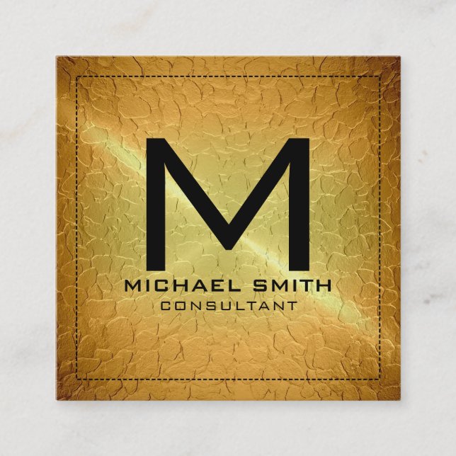 Tarjeta De Visita Cuadrada Monograma elegante de oro moderno Metalizado (Anverso)