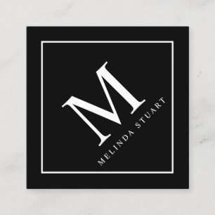 Tarjeta De Visita Cuadrada Monograma elegante en blanco y negro