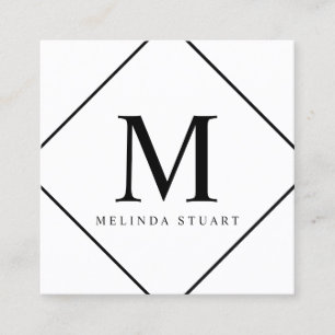 Tarjeta De Visita Cuadrada Monograma elegante en blanco y negro