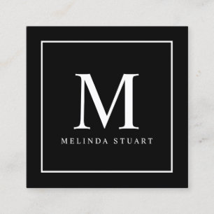 Tarjeta De Visita Cuadrada Monograma elegante en blanco y negro
