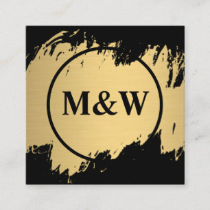 Tarjeta De Visita Cuadrada Monograma elegante Faux Gold Grunge
