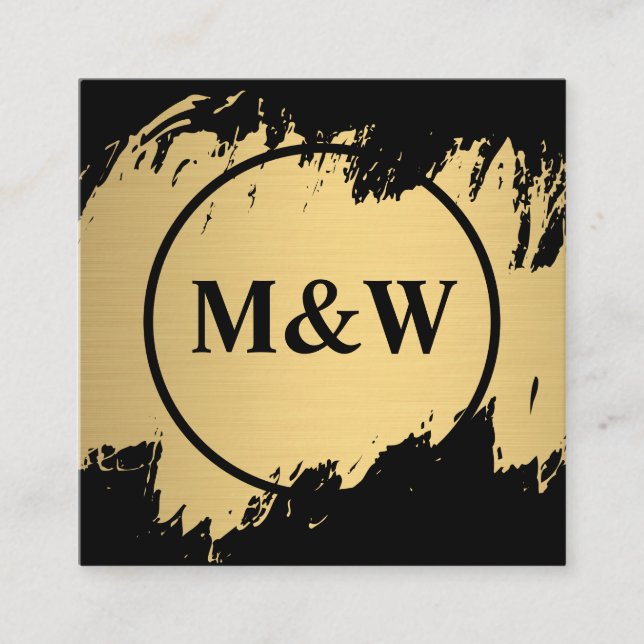Tarjeta De Visita Cuadrada Monograma elegante Faux Gold Grunge (Anverso)
