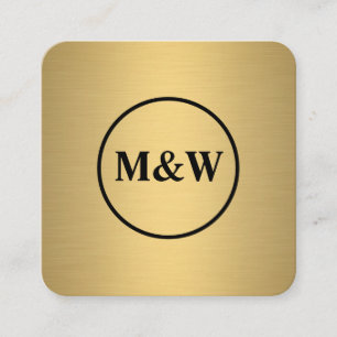 Tarjeta De Visita Cuadrada Monograma Elegante Metálico Faux Gold