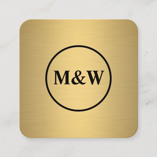 Tarjeta De Visita Cuadrada Monograma Elegante Metálico Faux Gold (Anverso)