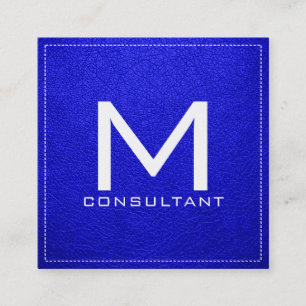 Tarjeta De Visita Cuadrada Monograma Elegante Moderno Cuero Bluebonnet