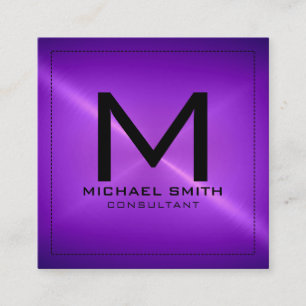Tarjeta De Visita Cuadrada Monograma elegante moderno morado inoxidable Metal