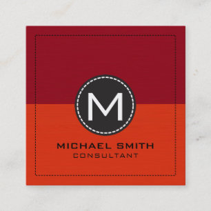 Tarjeta De Visita Cuadrada Monograma elegante moderno rojo y marrón