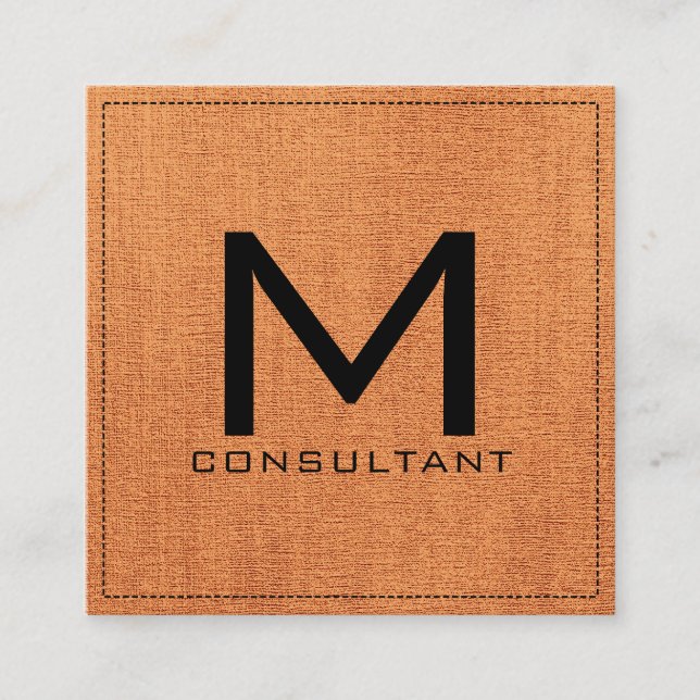 Tarjeta De Visita Cuadrada Monograma elegante Naranja moderno (Anverso)