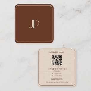 Tarjeta De Visita Cuadrada Monograma Elegante Terracota Lujo Premium Linen