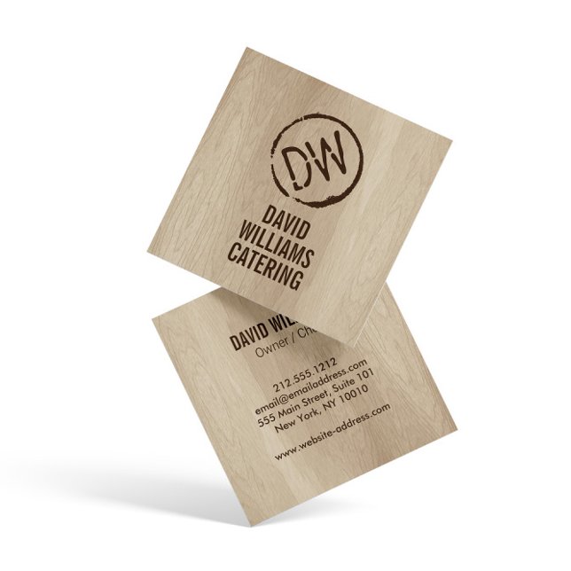 Tarjeta De Visita Cuadrada Monograma estampado rustico de madera para la rest (Subido por el creador)