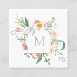 Tarjeta De Visita Cuadrada Monograma floral de color de agua suave