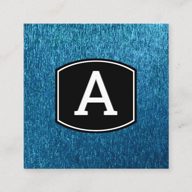 Tarjeta De Visita Cuadrada Monograma| | Fondo brillante de textura azul (Anverso)