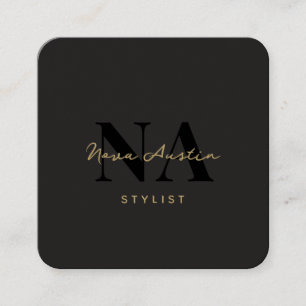 Tarjeta De Visita Cuadrada Monograma Luxe Estilo estético Dorado Negro Código