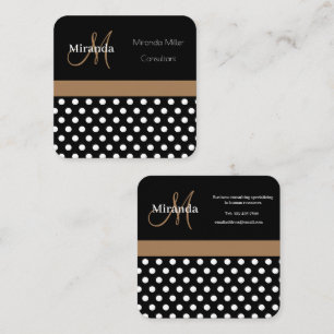 Tarjeta De Visita Cuadrada Monograma marrón Punto de Polka Blanco Negro