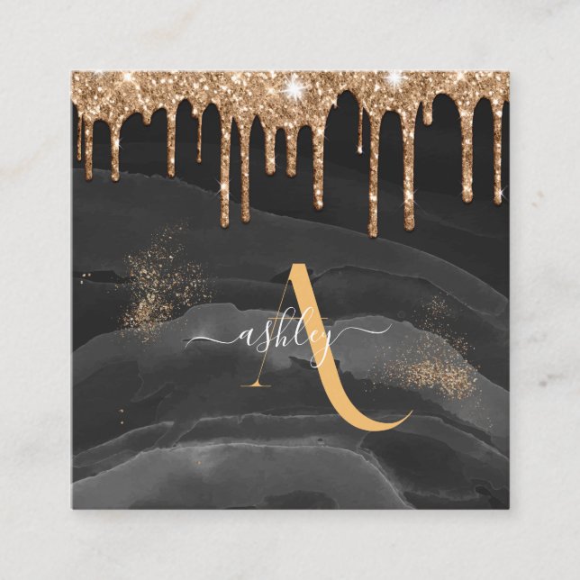 Tarjeta De Visita Cuadrada Monograma metálico personalizado con brillo que go (Anverso)