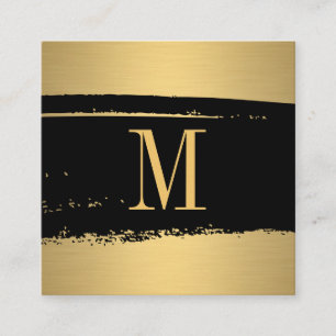 Tarjeta De Visita Cuadrada Monograma minimalista moderno en el negro/el oro
