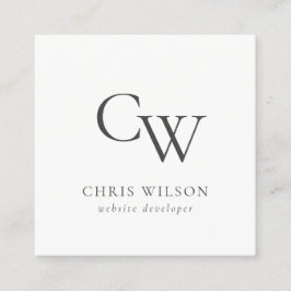 Tarjeta De Visita Cuadrada Monograma mínimo simple blanco y negro inicial