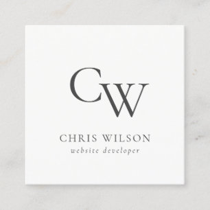 Tarjeta De Visita Cuadrada Monograma mínimo simple blanco y negro inicial