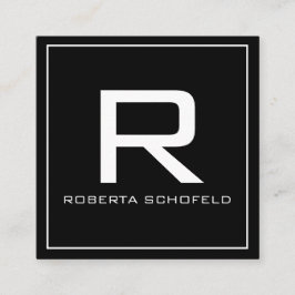 Tarjeta De Visita Cuadrada Monograma Moda profesional moderna negro