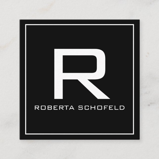 Tarjeta De Visita Cuadrada Monograma Moda profesional moderna negro (Anverso)