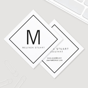 Tarjeta De Visita Cuadrada Monograma moderno blanco y negro