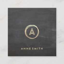 Tarjeta De Visita Cuadrada Monograma moderno Chalkboard Luxe Gold Circle